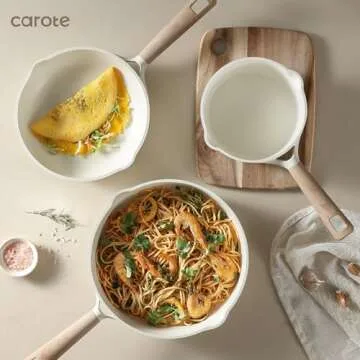 CAROTE 17 Pcs Pot and Pan Set, Non-Stick Kitchen Cookware Set, Easy to Clean Kitchen Pot and Pan, Pot and Pan Set for Cooking, Cream