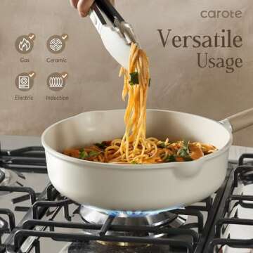 CAROTE 17 Pcs Pot and Pan Set, Non-Stick Kitchen Cookware Set, Easy to Clean Kitchen Pot and Pan, Pot and Pan Set for Cooking, Cream