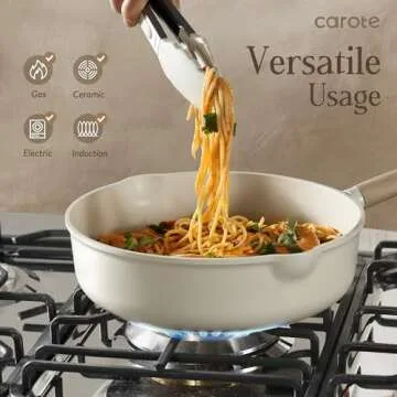 CAROTE 17 Pcs Pot and Pan Set, Non-Stick Kitchen Cookware Set, Easy to Clean Kitchen Pot and Pan, Pot and Pan Set for Cooking, Cream