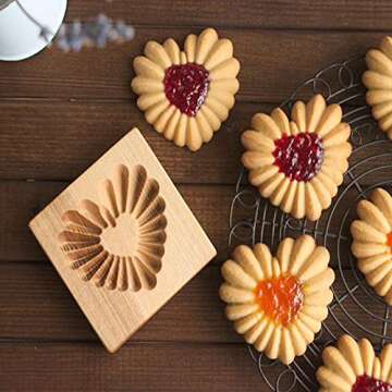 Wooden Cookie Biscuit Mold Cookie Cutters Wooden Cookie Molds 3D Baking Mold Funny Embossing Craft Decorating Baking Tool,for Christmas Thanksgiving Halloween Easter Kitchen DIY (Mold - B)