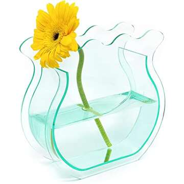 Jsanh Acrylic Fish Tank Shape Flower Vase Green Cute Acrylic Vase for Home Office Decoration,Modern Acrylic Floral Container With Acrylic crystal stone Non Breakable Decor Plastic Flower Vase. (Green)