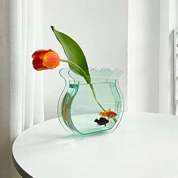 Jsanh Acrylic Fish Tank Shape Flower Vase Green Cute Acrylic Vase for Home Office Decoration,Modern Acrylic Floral Container With Acrylic crystal stone Non Breakable Decor Plastic Flower Vase. (Green)