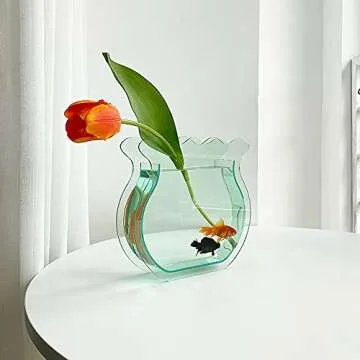 Jsanh Acrylic Fish Tank Shape Flower Vase Green Cute Acrylic Vase for Home Office Decoration,Modern Acrylic Floral Container With Acrylic crystal stone Non Breakable Decor Plastic Flower Vase. (Green)