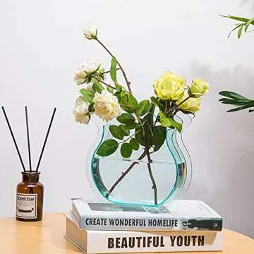 Jsanh Acrylic Fish Tank Shape Flower Vase Green Cute Acrylic Vase for Home Office Decoration,Modern Acrylic Floral Container With Acrylic crystal stone Non Breakable Decor Plastic Flower Vase. (Green)