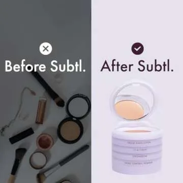 5-in-1 travel makeup kit by subtl beauty | eyeshadow duo, powder blush, cream highlighter, lip and cheek, lip balm | free travel mirror and brush | stackable makeup for travel