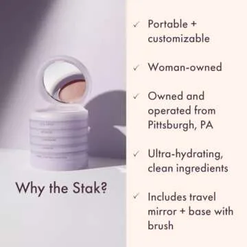 5-in-1 travel makeup kit by subtl beauty | eyeshadow duo, powder blush, cream highlighter, lip and cheek, lip balm | free travel mirror and brush | stackable makeup for travel