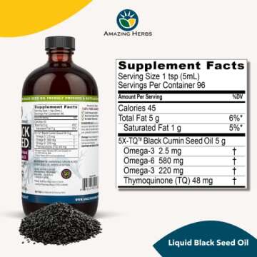 Amazing Herbs Premium Black Seed Oil - Cold Pressed Nigella Sativa Aids in Digestive Health, Immune ...