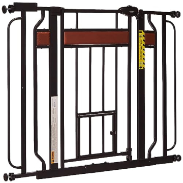 Carlson Home Design Extra Wide Walk Thru Pet Gate with Small Pet Door, Includes Décor Hardwood, 4-I...