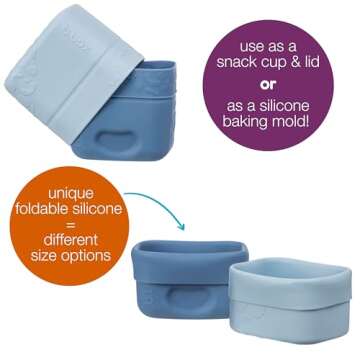 b.box Silicone Snack Cup (2-pack): Divider for Bento Box & Lunch Box, Ideal for Separating & Containing Foods, Dishwasher, Microwave, Oven and Freezer safe (ocean)