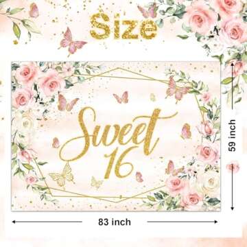 Avezano Sweet 16 Backdrop for Girls' Birthday Parties