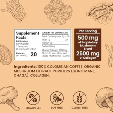 Collagen Mushroom Coffee for Focus & Health - 60 Servings