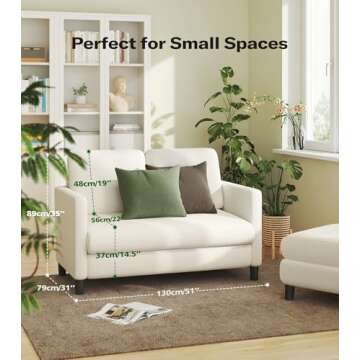 Welzona Loveseat Sofa, 51" Love Seat, Comfy Teddy Small Loveseat for Small Spaces, Tool-Free Setup S...