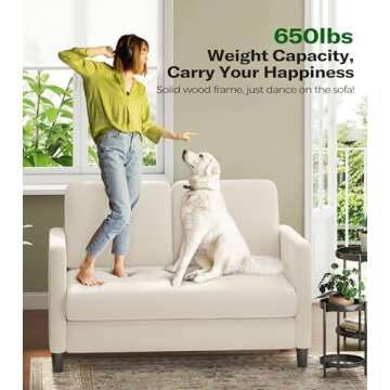 Welzona Loveseat Sofa, 51" Love Seat, Comfy Teddy Small Loveseat for Small Spaces, Tool-Free Setup Sofa Couch for Bedroom, All-Wood Couches for Living Room, No Pillow Included, Beige