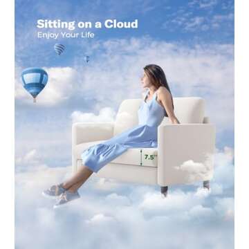 Welzona Loveseat Sofa, 51" Love Seat, Comfy Teddy Small Loveseat for Small Spaces, Tool-Free Setup Sofa Couch for Bedroom, All-Wood Couches for Living Room, No Pillow Included, Beige