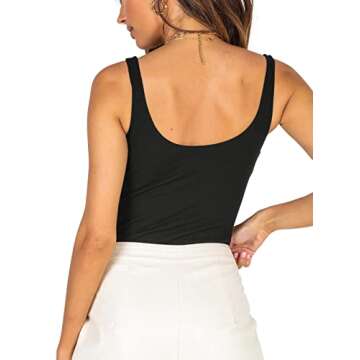 Women’s Sexy Fashion Square Neck Sleeveless Underbust Detailing Ribbed Knit One Piece Slimming Tank Thong Bodysuits Tops Leotards for Going Out Black Large