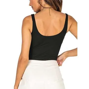 Women’s Sexy Fashion Square Neck Sleeveless Underbust Detailing Ribbed Knit One Piece Slimming Tank Thong Bodysuits Tops Leotards for Going Out Black Large