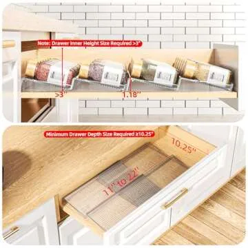 PanPanPal Spice Drawer Organizer, 2 Tier- 2 Pack Clear Acrylic Drawer Seasoning Organizer, Expandable From 11'' to 22'' Kitchen Spice Rack Organizers and Storage for Drawer (Jars not included)
