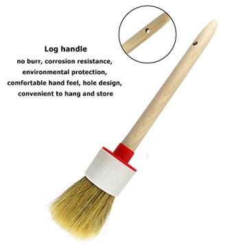 zhongjuekj Natural Bristle Chalk Paint Wax Brush Wood Handle Round Paint Brushes for Paint Oil Watercolor Paints Waxing Brushes,Furniture, DIY Art Crafts(7PACK)