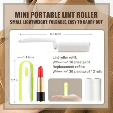 FuKuEn Mini Lint Roller for Pet Hair Travel Size for Clothes Car Essentials for Women Foldable Small...