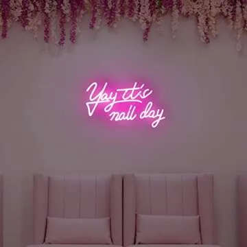 Moodlion Yay It's Nail Day Neon Sign for Wall Decor, LED Lights Beauty Room Salon, Pink Salon Nail T...