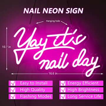 Moodlion Yay It's Nail Day Neon Sign for Salon Decor