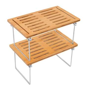 BIRDROCK HOME Bamboo 2 Pack Stacking Shelf Storage Solution