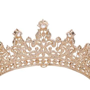 FUMUD Charm Rhinestone Zircon Crown Bridal Tiara Crystal CZ Diadem For Bride Princess Pageant Wedding Hair Accessories (#101 rose gold)