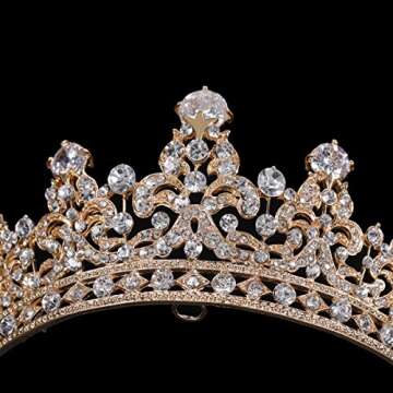 FUMUD Charm Rhinestone Zircon Crown Bridal Tiara Crystal CZ Diadem For Bride Princess Pageant Wedding Hair Accessories (#101 rose gold)