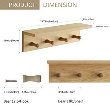 XAOHOME Wall Mount Coat Rack with Shelf, Sturdy Wooden Floating Shelf with Hooks Save Your Indoor Sp...