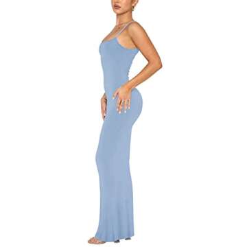 REORIA Women's Sexy Casual Lounge Slip Long Dress Elegant Wedding Guest Sleeveless Backless Ribbed B...
