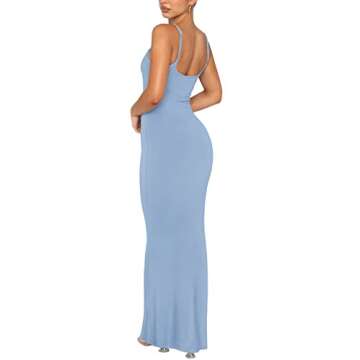 REORIA Women's Sexy Casual Lounge Slip Long Dress Elegant Wedding Guest Sleeveless Backless Ribbed Bodycon Maxi Dresses Blue X-Small