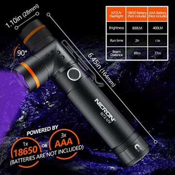 NICRON UV Flashlight N72-UV 800LM: Outdoor & Pet Detection Made Easy!