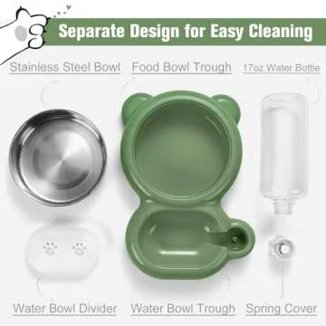 Dog Bowls, Cat Food and Water Bowl Set with Water Dispenser and Stainless Steel Bowl for Cats and Small Dogs - Green