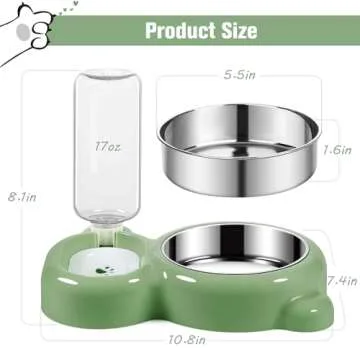 Dog Bowls, Cat Food and Water Bowl Set with Water Dispenser and Stainless Steel Bowl for Cats and Small Dogs - Green