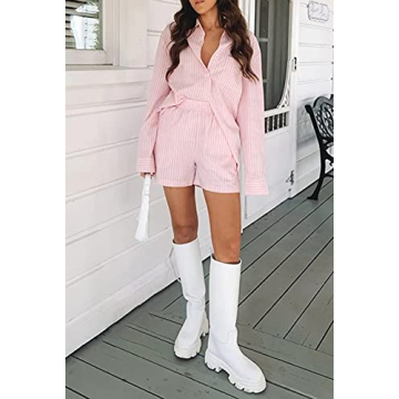 Stylish SAFRISIOR Women’s Casual Tracksuit Set - Pink Stripe