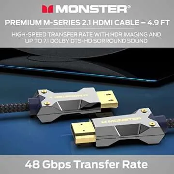 Monster M-Series 3000 Certified Premium 8K High Speed HDMI Cable - 2.1, 4K 120Hz HDMI Cable, 48 Gbps, 4.8ft- HDMI Cables for Apple TV, Roku, Smart TV, Laptop, Montior