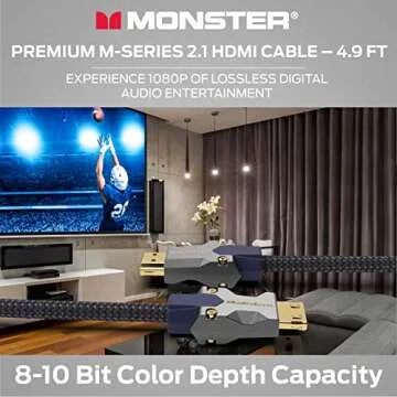Monster M-Series 3000 Certified Premium 8K High Speed HDMI Cable - 2.1, 4K 120Hz HDMI Cable, 48 Gbps, 4.8ft- HDMI Cables for Apple TV, Roku, Smart TV, Laptop, Montior