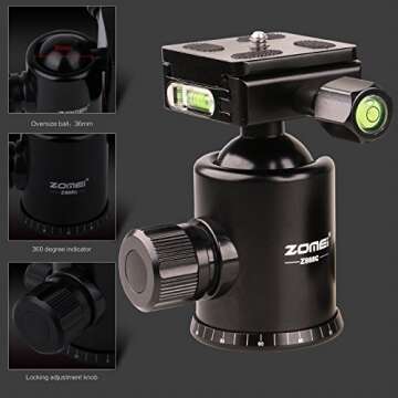Zomei Z818C Professional Portable Carbon Fiber Tripod Stand with Ball Head Quick Release Plate Carry...