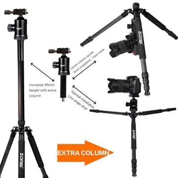 Zomei Z818C Professional Portable Carbon Fiber Tripod Stand with Ball Head Quick Release Plate Carrying Bag, Travel for Canon Sony Nikon Samsung Panasonic Olympus Kodak Fuji Cameras Camcorders Black