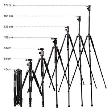Zomei Z818C Professional Portable Carbon Fiber Tripod Stand with Ball Head Quick Release Plate Carrying Bag, Travel for Canon Sony Nikon Samsung Panasonic Olympus Kodak Fuji Cameras Camcorders Black