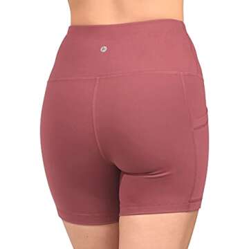 90 Degree By Reflex - High Waist Power Flex Biker Shorts with Side Pockets - 5", 7", 9" - Rouge Blush 5" - Medium