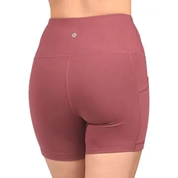 90 Degree By Reflex - High Waist Power Flex Biker Shorts with Side Pockets - 5", 7", 9" - Rouge Blush 5" - Medium