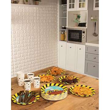 BLUE PANDA Disposable Plates - 80-Count Paper Plates, Construction Party Supplies for Appetizer, Lunch, Dinner, and Dessert, 9 x 9 Inches