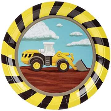 BLUE PANDA Disposable Plates - 80-Count Paper Plates, Construction Party Supplies for Appetizer, Lunch, Dinner, and Dessert, 9 x 9 Inches