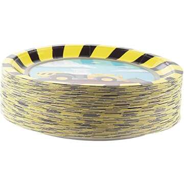 BLUE PANDA Disposable Plates - 80-Count Paper Plates, Construction Party Supplies for Appetizer, Lunch, Dinner, and Dessert, 9 x 9 Inches