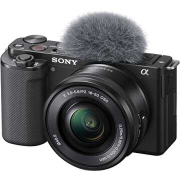 Sony ZV-E10 Mirrorless Camera with 16-50mm Lens (Black) (ILCZV-E10L/B) + 64GB Memory Card + Filter Kit + Corel Photo Software + Bag + NPF-W50 Battery + External Charger + Card Reader + More (Renewed)