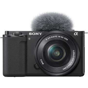 Sony ZV-E10 Mirrorless Camera with 16-50mm Lens (Black) (ILCZV-E10L/B) + 64GB Memory Card + Filter Kit + Corel Photo Software + Bag + NPF-W50 Battery + External Charger + Card Reader + More (Renewed)