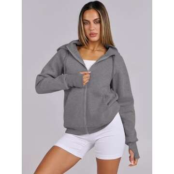 ANRABESS Womens Zip Up Hoodies Fleece Jackets Long Sleeve Sweatshirts Pockets Casual Fall Fashion Preppy Outfits Y2k Clothes Deep Grey X-Large