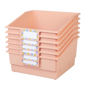 Peach Picture Book Bins 6 Pack Customizable Dividers Durable