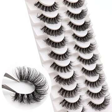 Veleasha Russian Strip Lashes with Clear Band Looks Like Eyelash Extensions D Curl Lash Strips 10 Pa...